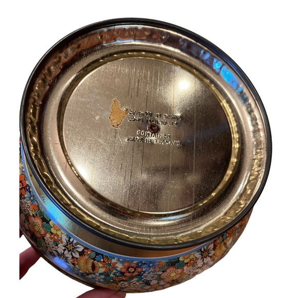 Aqua & Yellow Covered Tin Bowl w/ Handled Lid DESIGNED BY DANER COLORFUL FLORAL - Picture 6 of 6